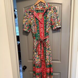 NWT Boden Pink and Green Floral Maxi Short Sleeve Dress